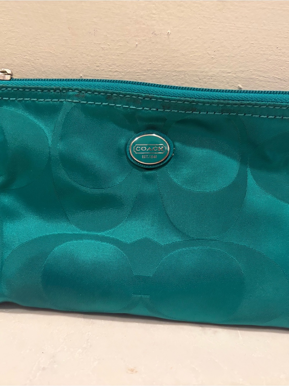 COACH Signature Satin Wristlet Pouch with zipper top